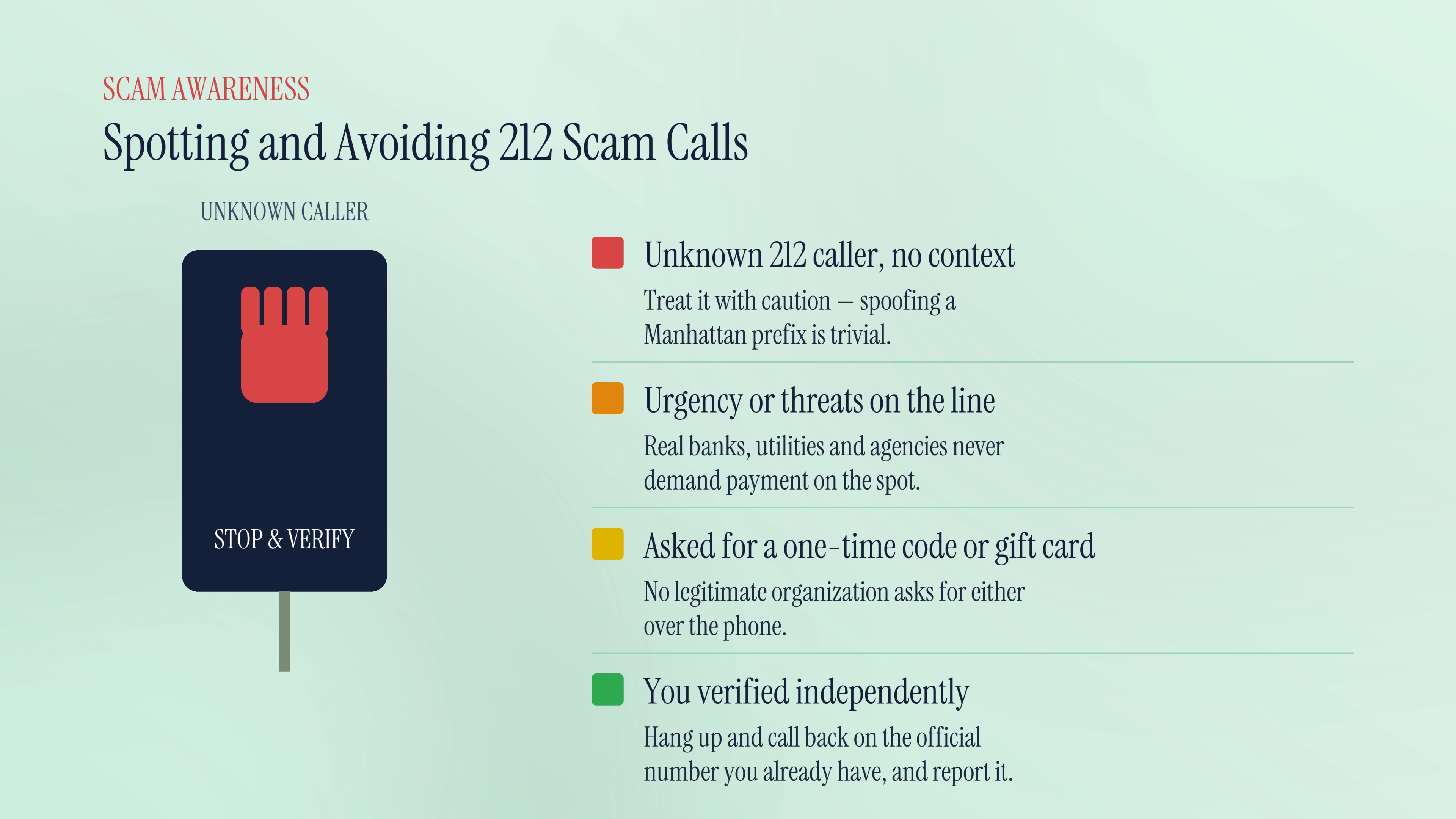 Spotting and avoiding 212 scam calls