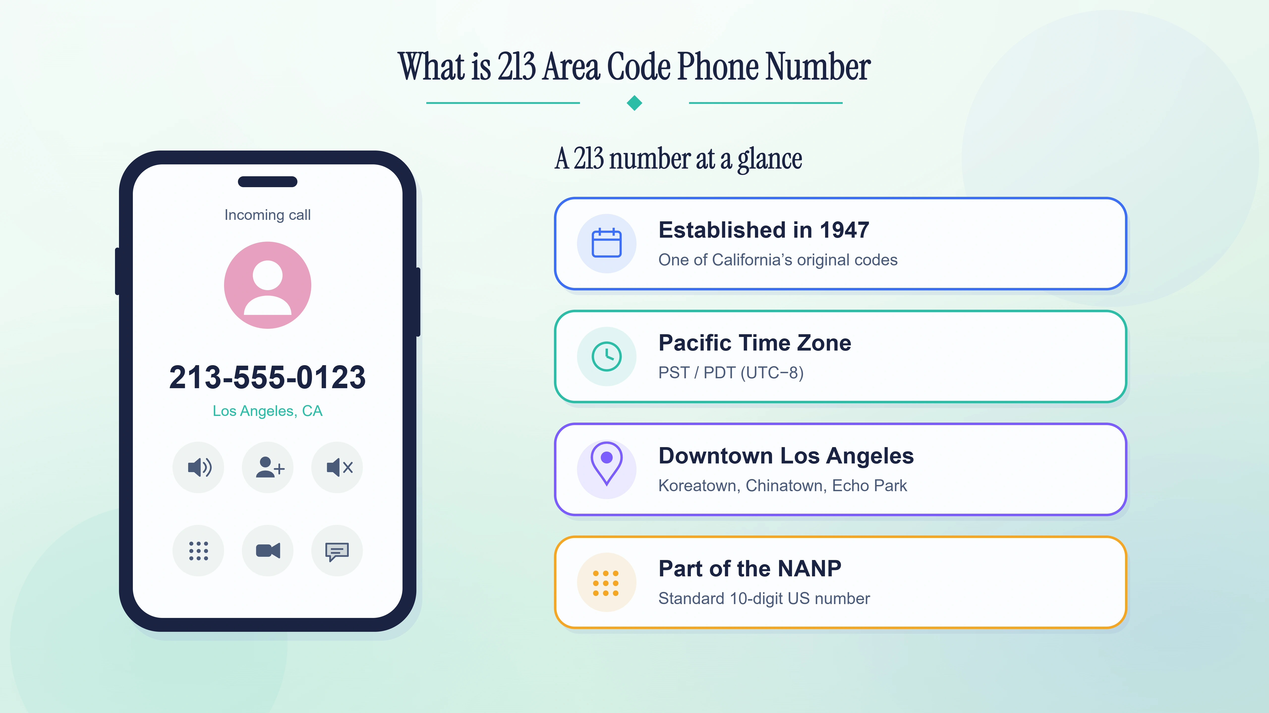 What is the 213 area code — the downtown Los Angeles prefix, one of the original 1947 North American codes.