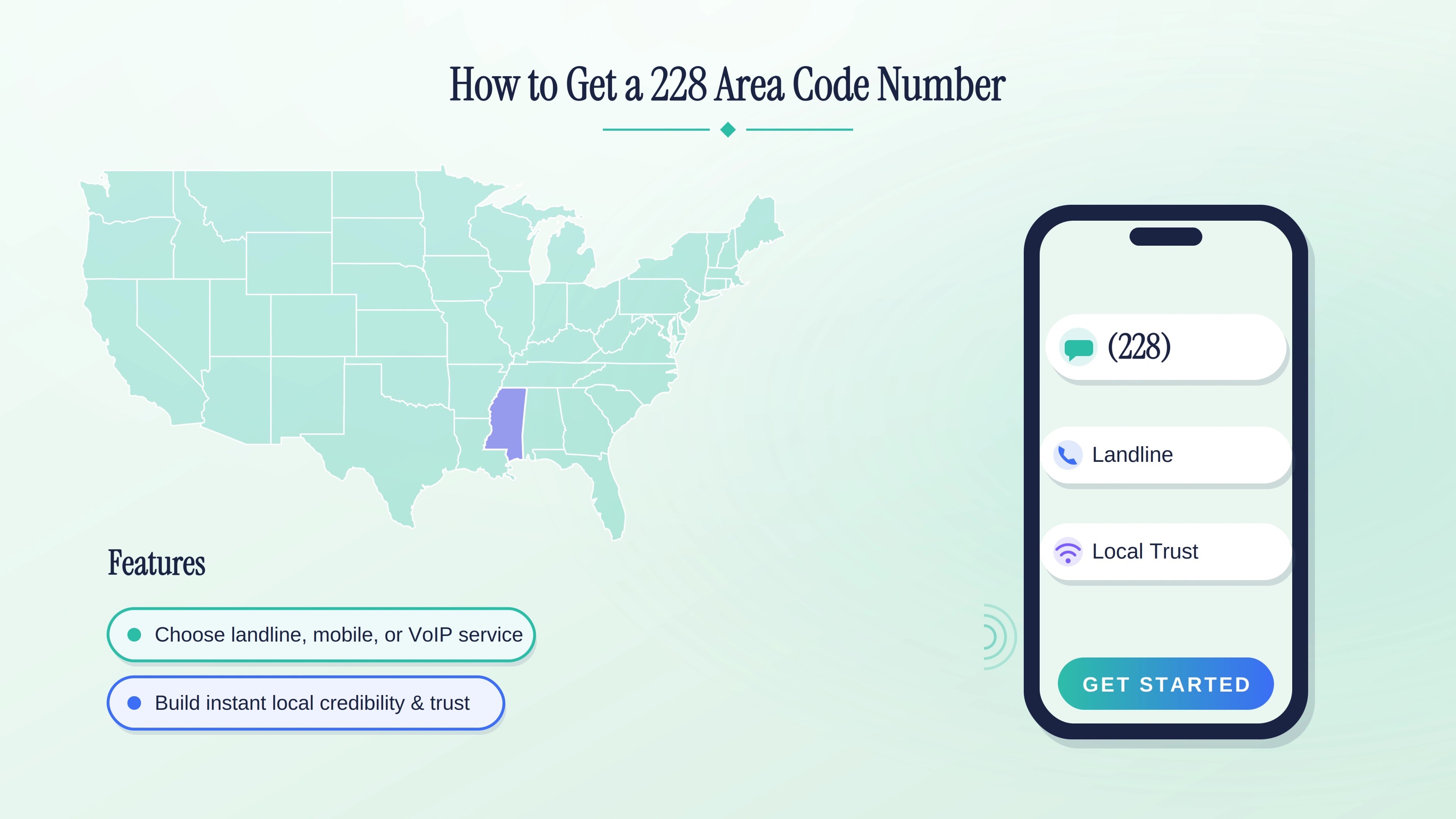 How to get a 228 area code number — choose landline, mobile, or VoIP service and build instant local credibility on the Gulf Coast.