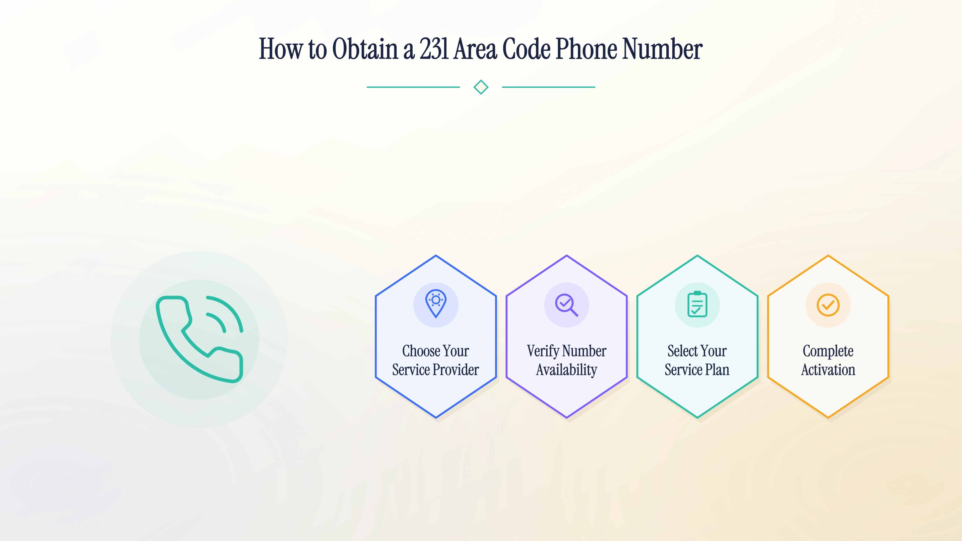 Four steps to get a 231 area code phone number — choose provider, verify availability, select plan, complete activation.