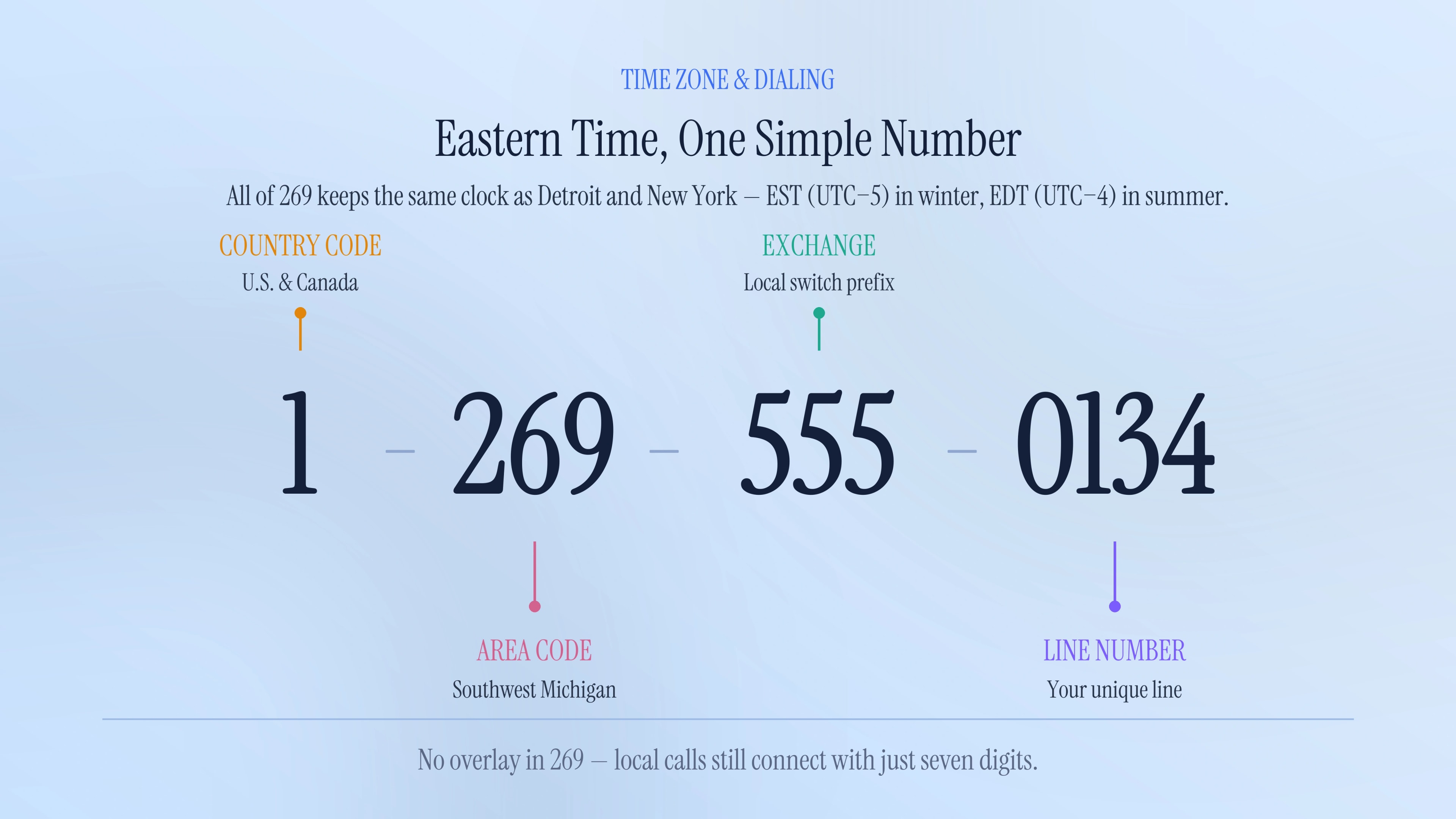 Time zone and dialing format for the 269 area code