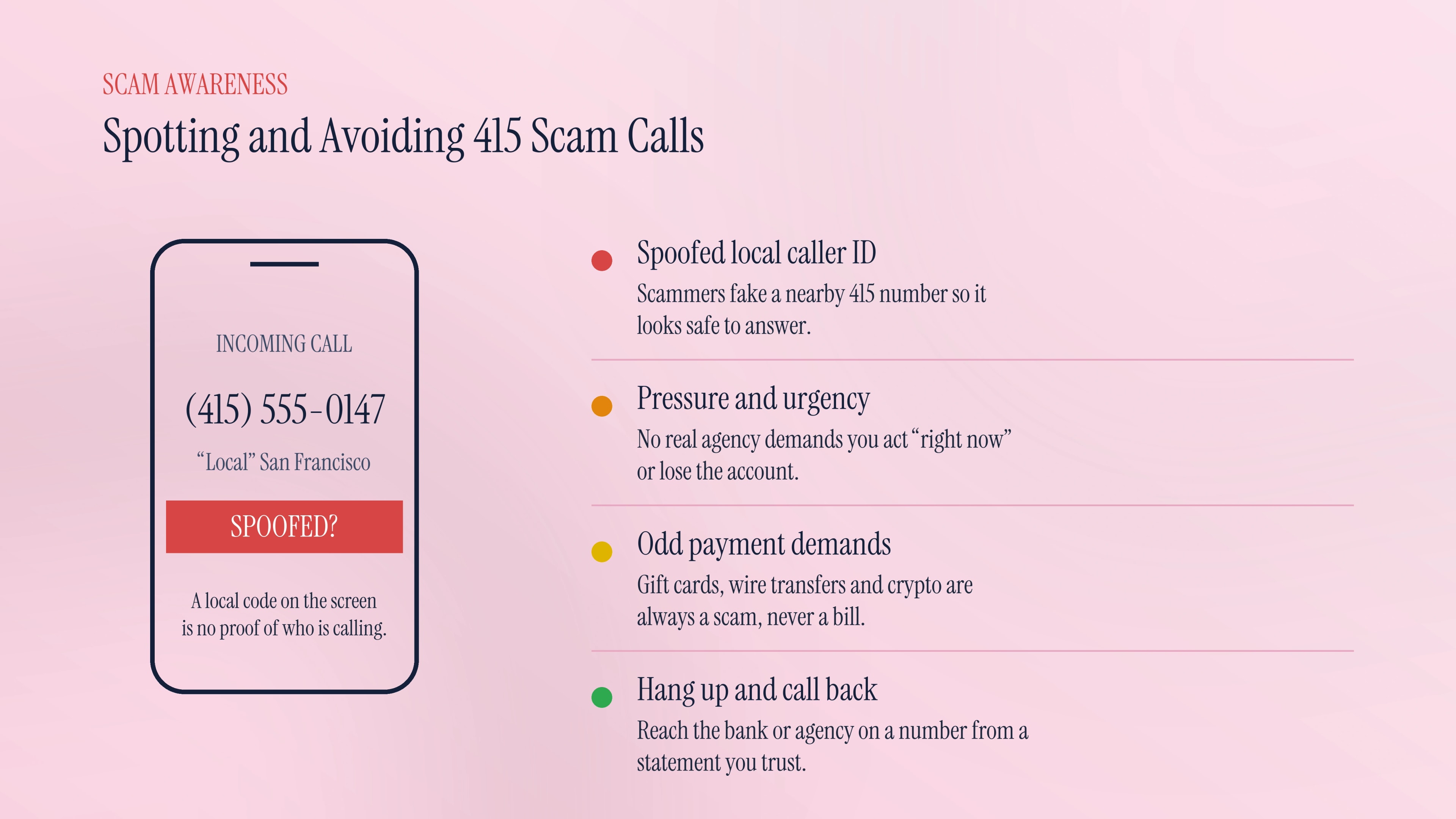 Spotting and avoiding 415 scam calls
