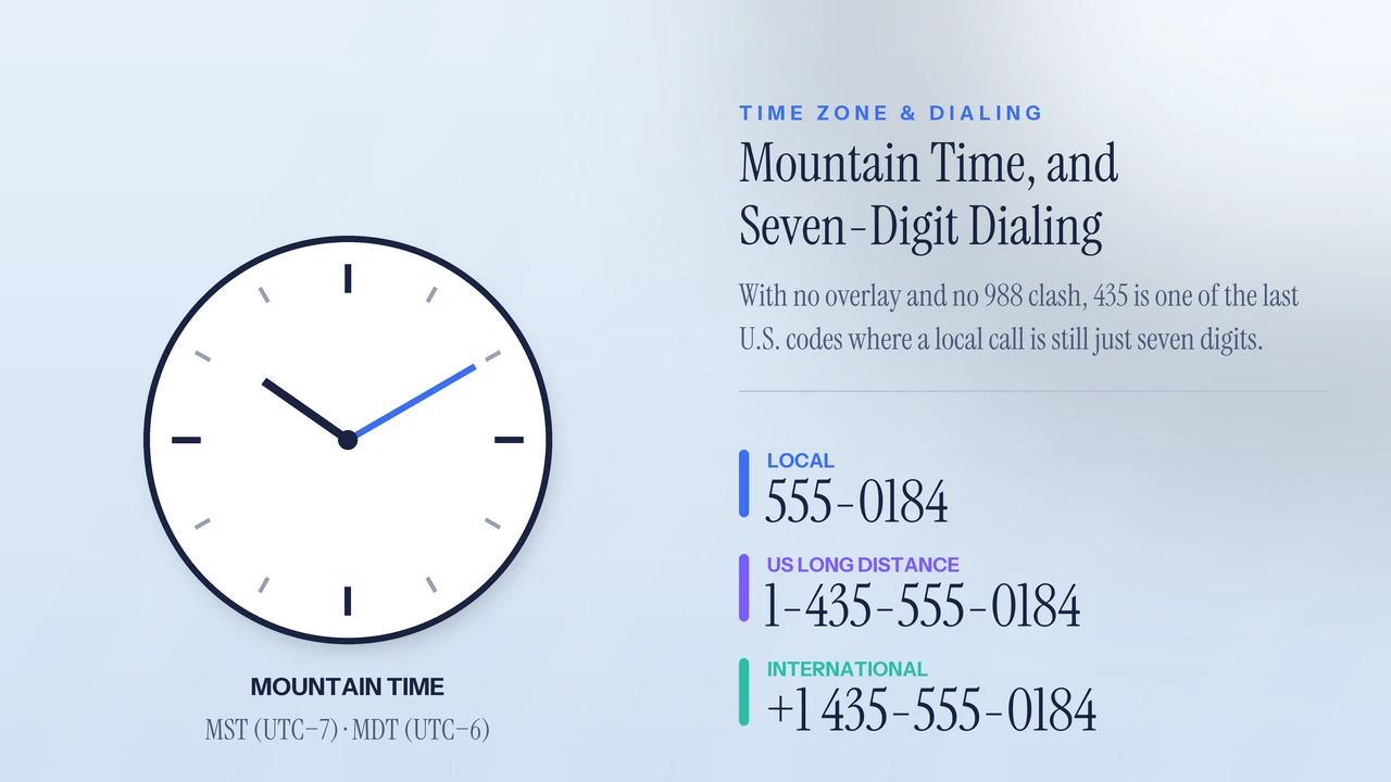 Time zone and dialing format for the 435 area code