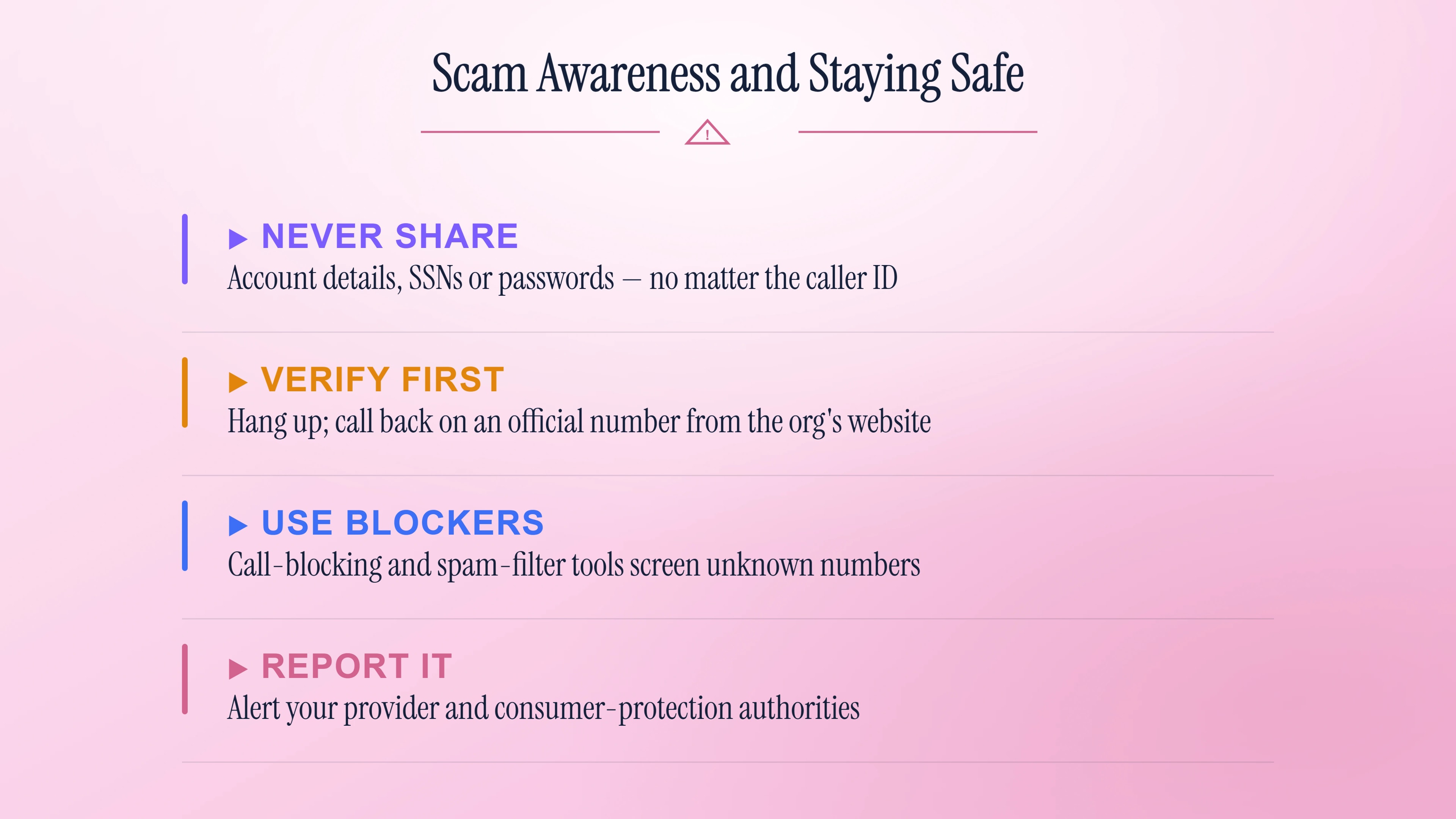 Scam-awareness safety tips for spoofed local 507 calls.