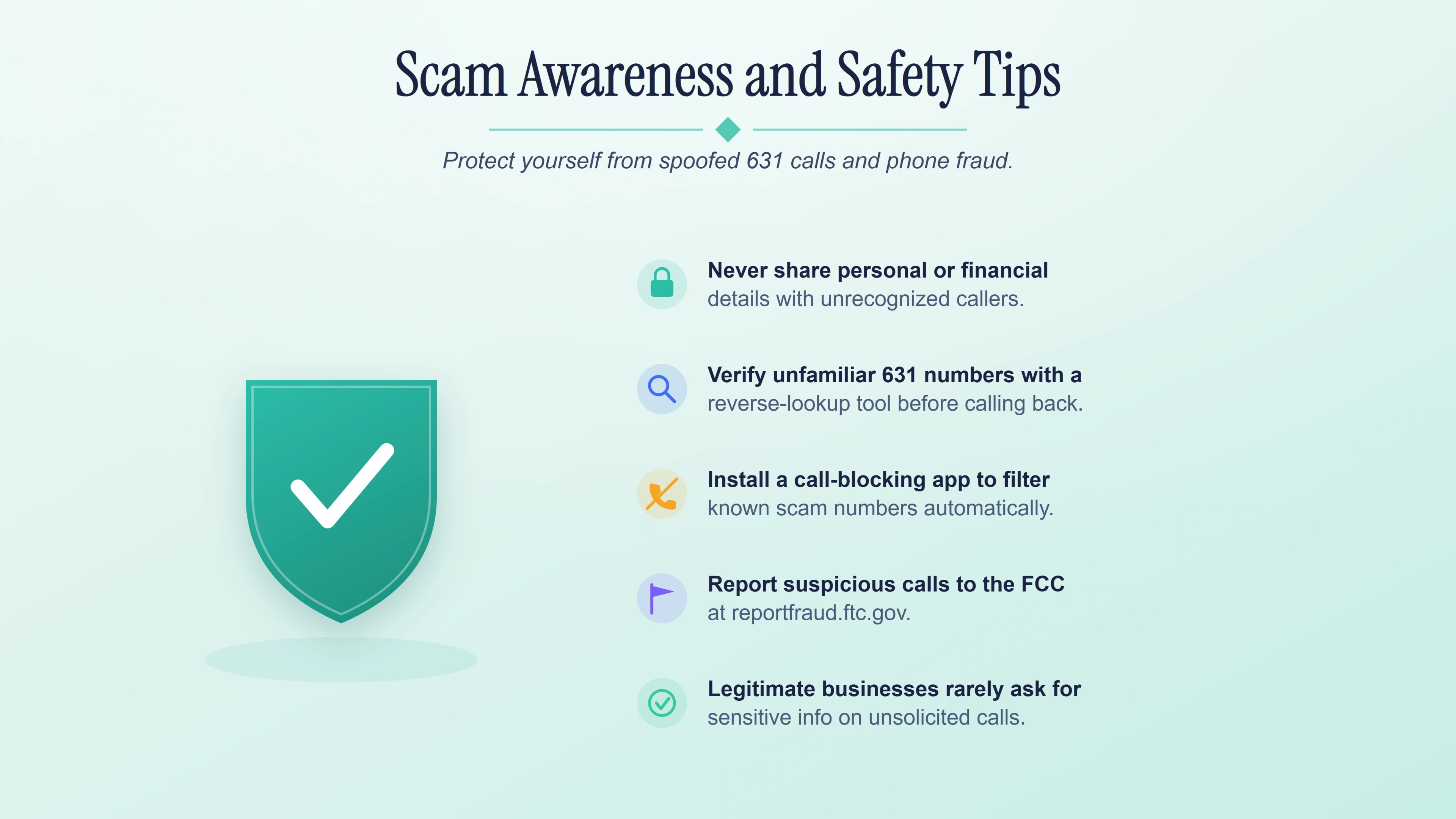 Five safety tips to avoid scams from spoofed 631 Long Island numbers.