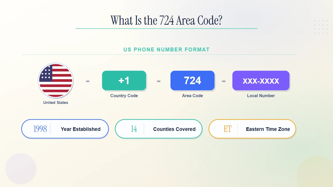 Overview of the 724 area code covering western Pennsylvania, established February 1, 1998.