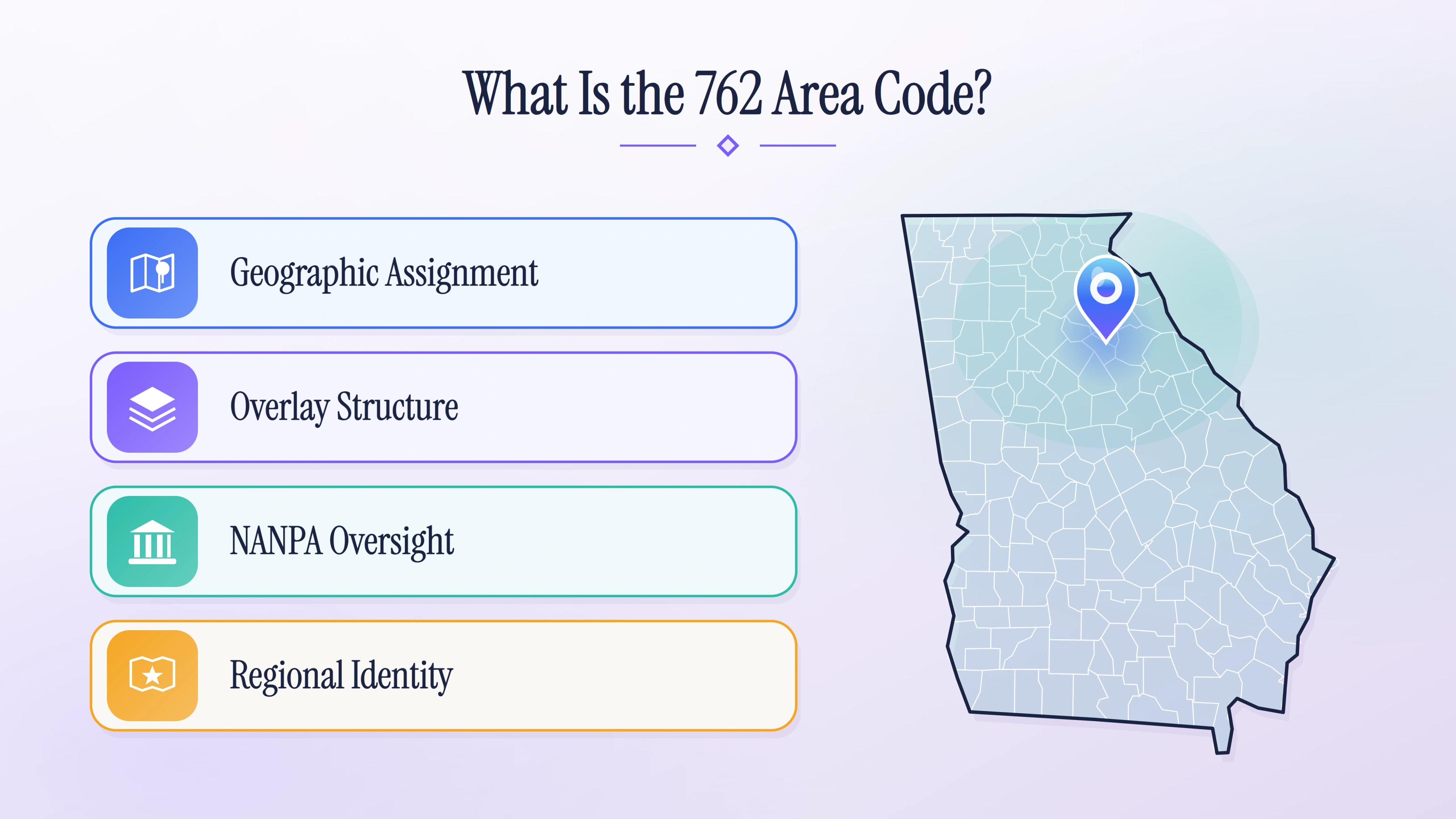 Key characteristics of the 762 area code — a Georgia overlay of 706 covering Augusta, Columbus, Athens and Rome.
