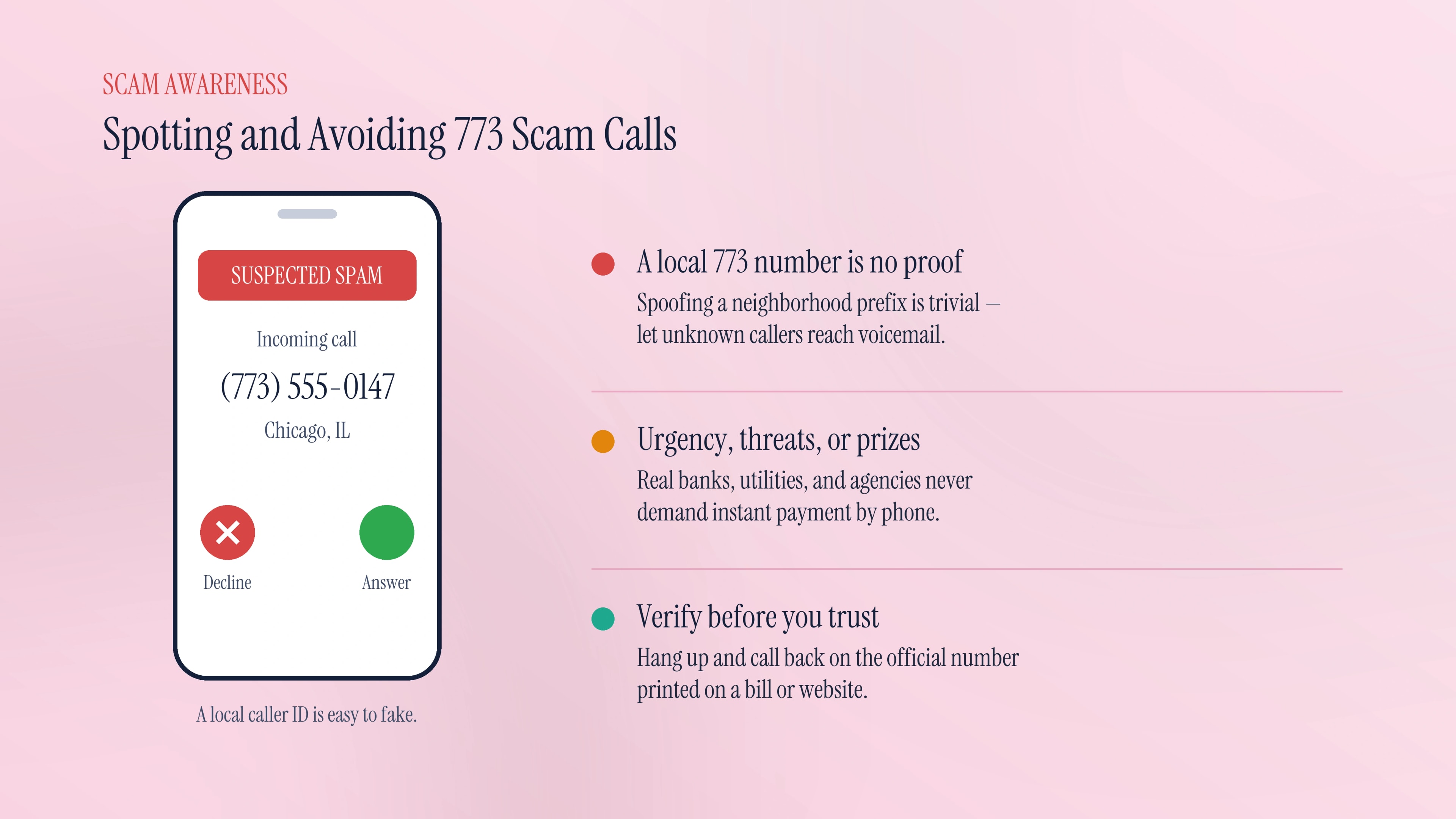 Spotting and avoiding 773 scam calls