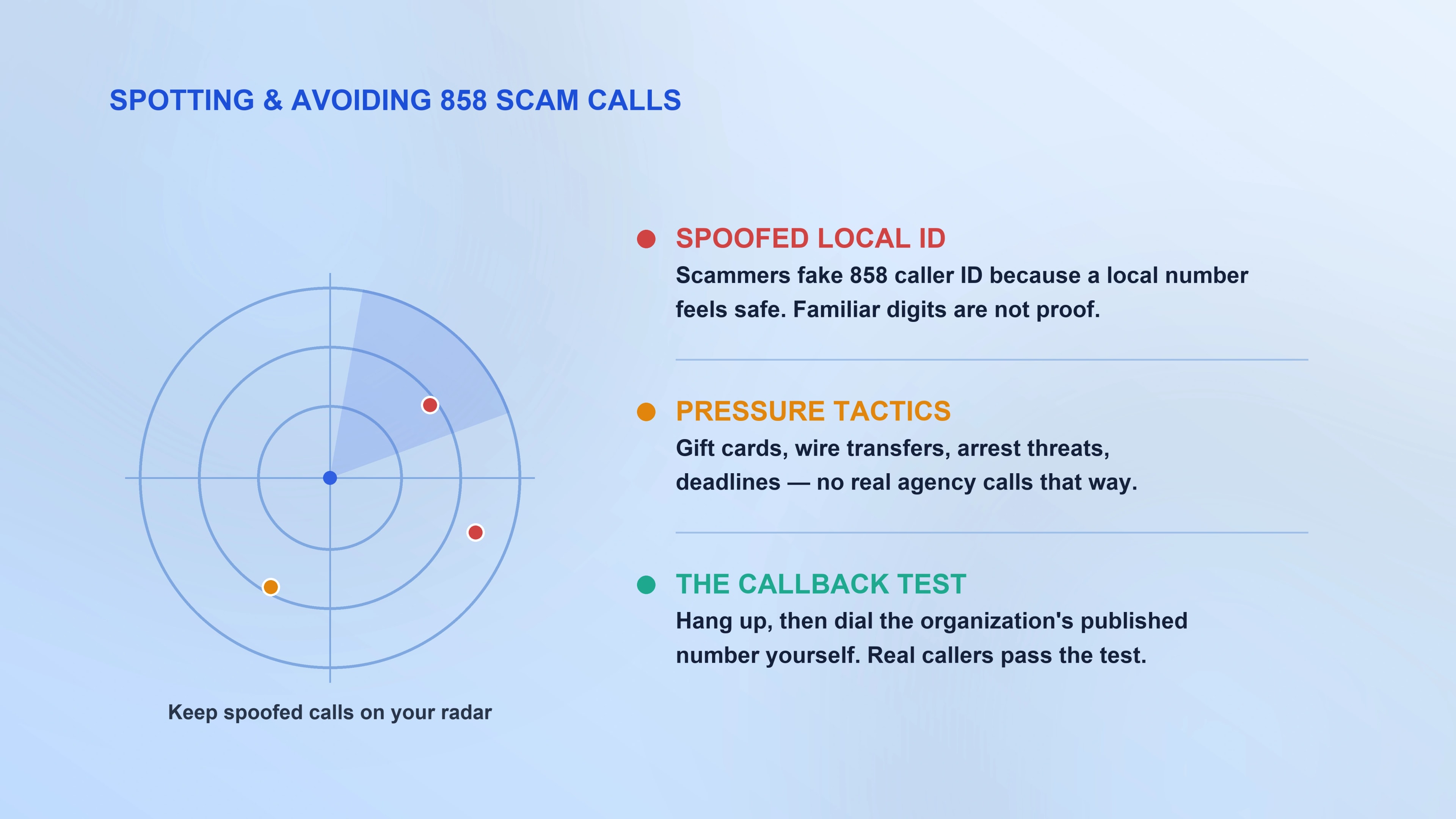 Spotting and avoiding 858 scam calls