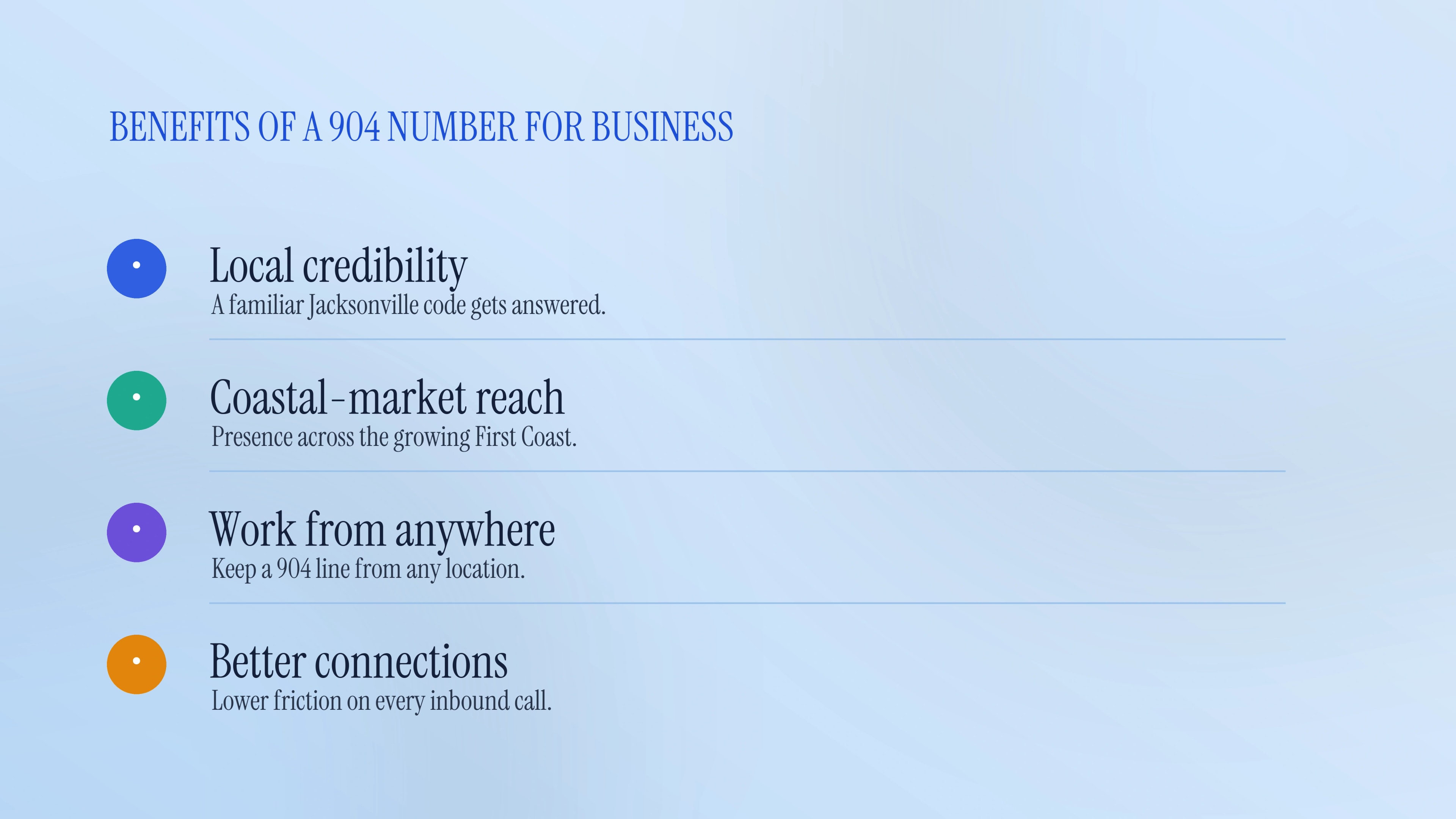 Benefits of a 904 number for business