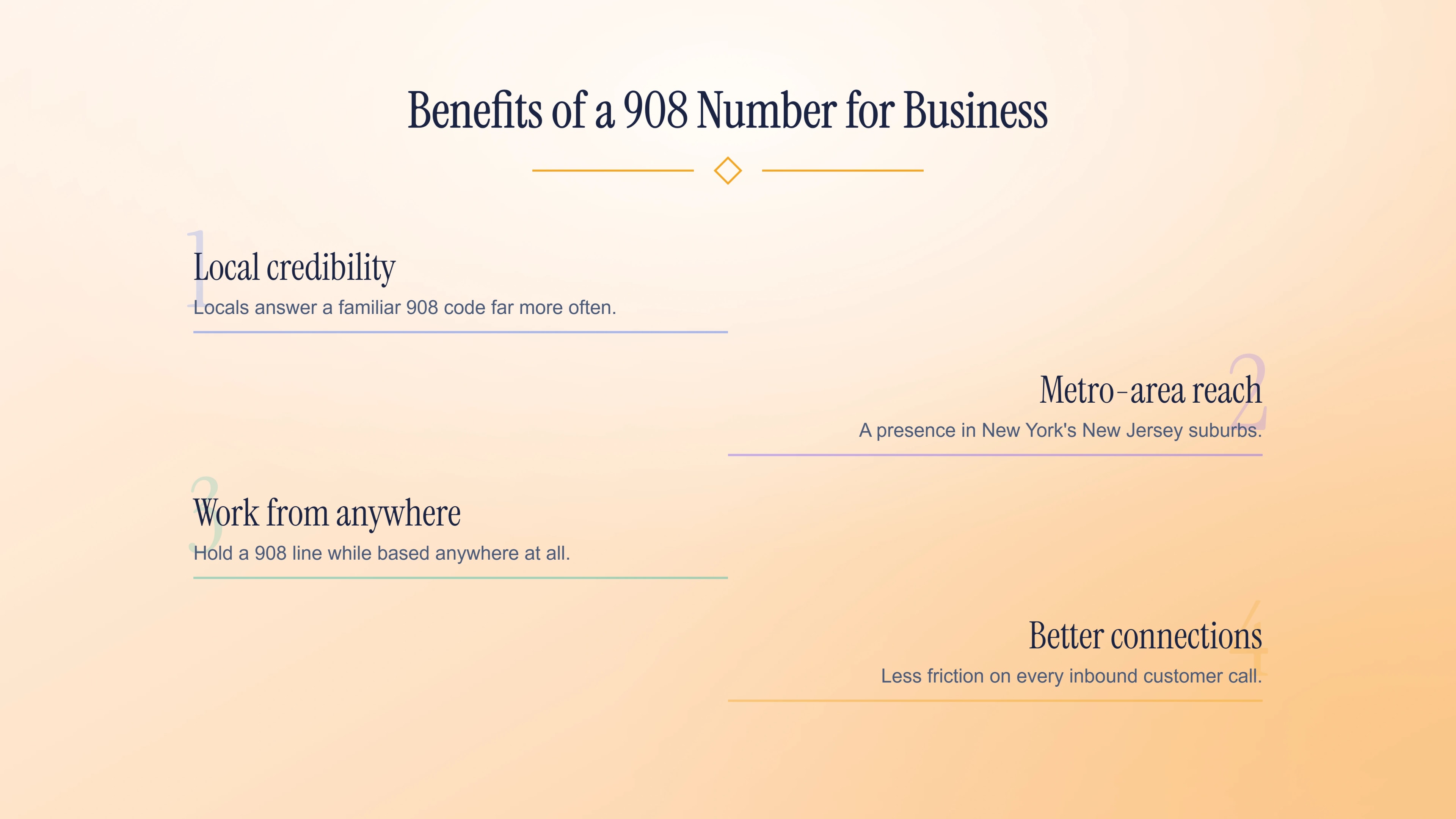 Four business benefits of a local 908 New Jersey phone number.