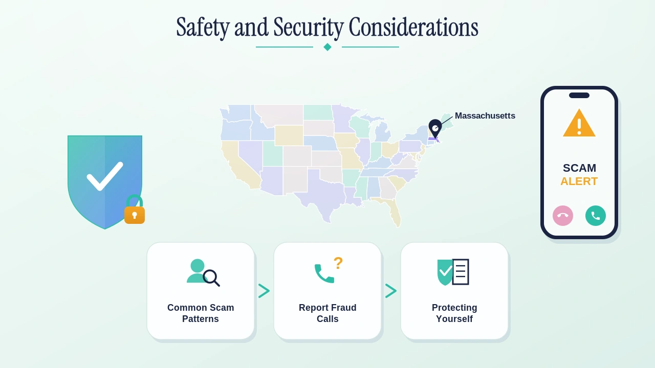Safety and security considerations for 978 area code users — scam patterns, caller ID screening, and how to protect yourself.
