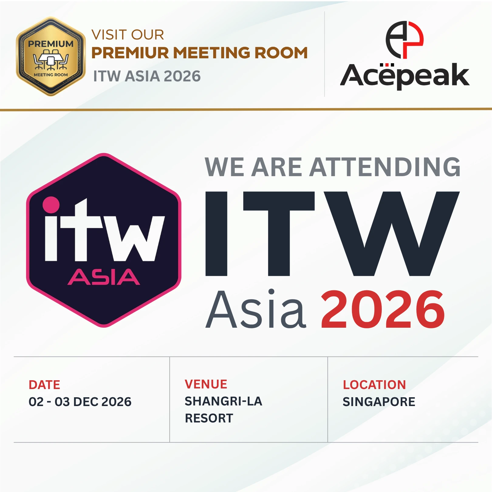 ITW Asia 2026 — 2–3 December, 2026, Singapore