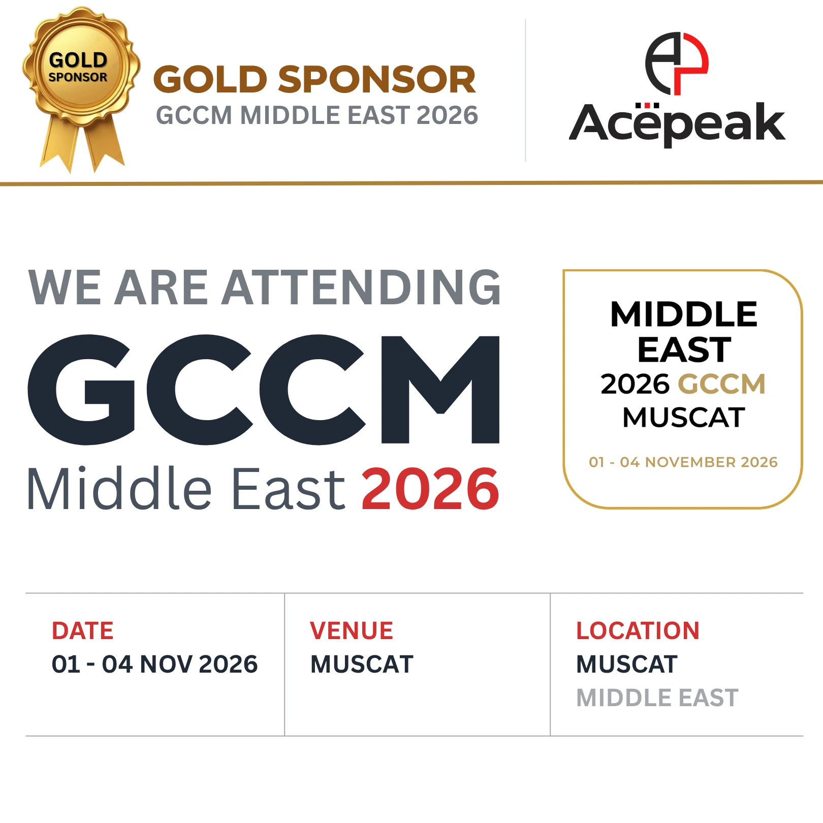 Middle East 2026 GCCM – Muscat — 1–4 November, 2026, Muscat, Oman