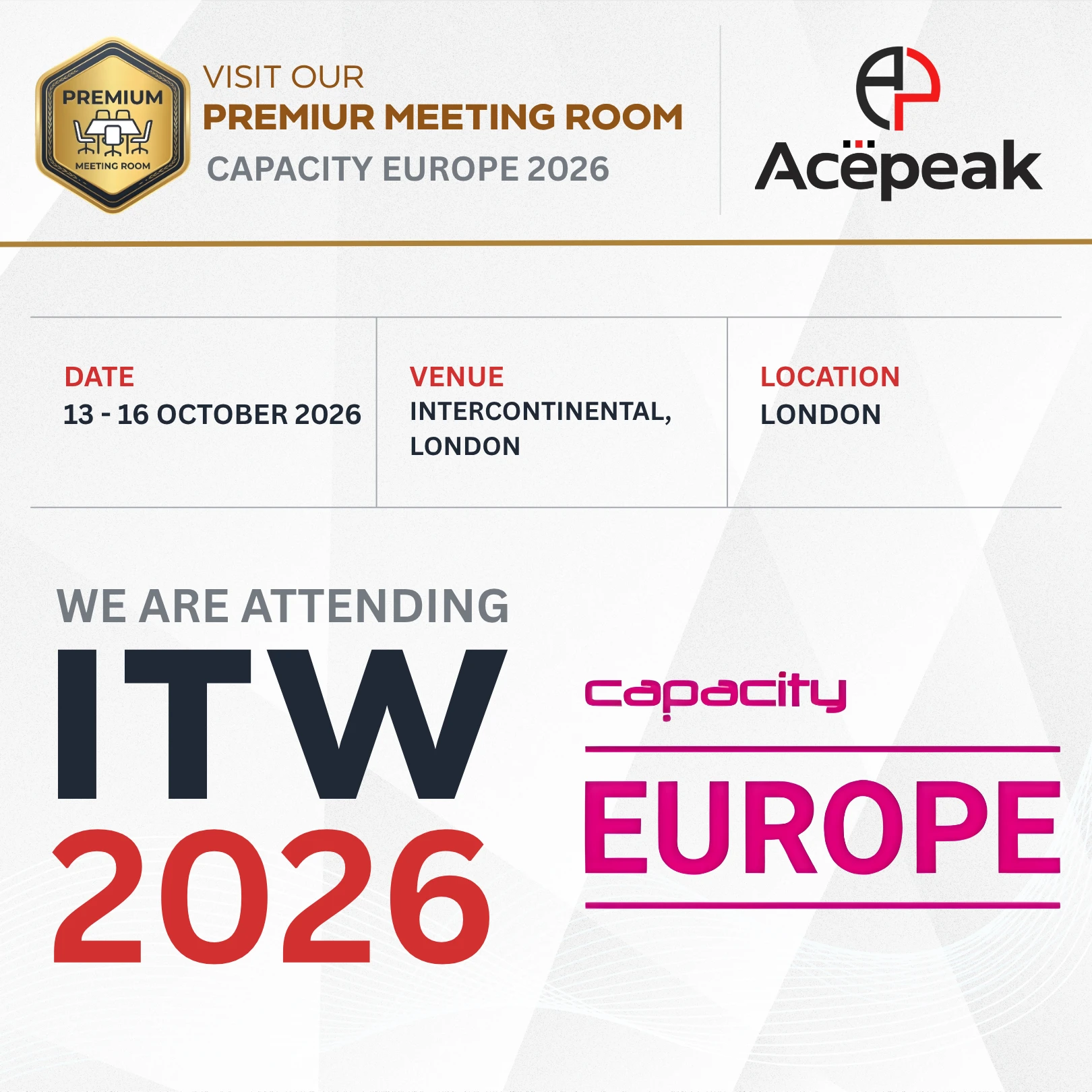 Capacity Europe 2026 — October 13–16, 2026, London