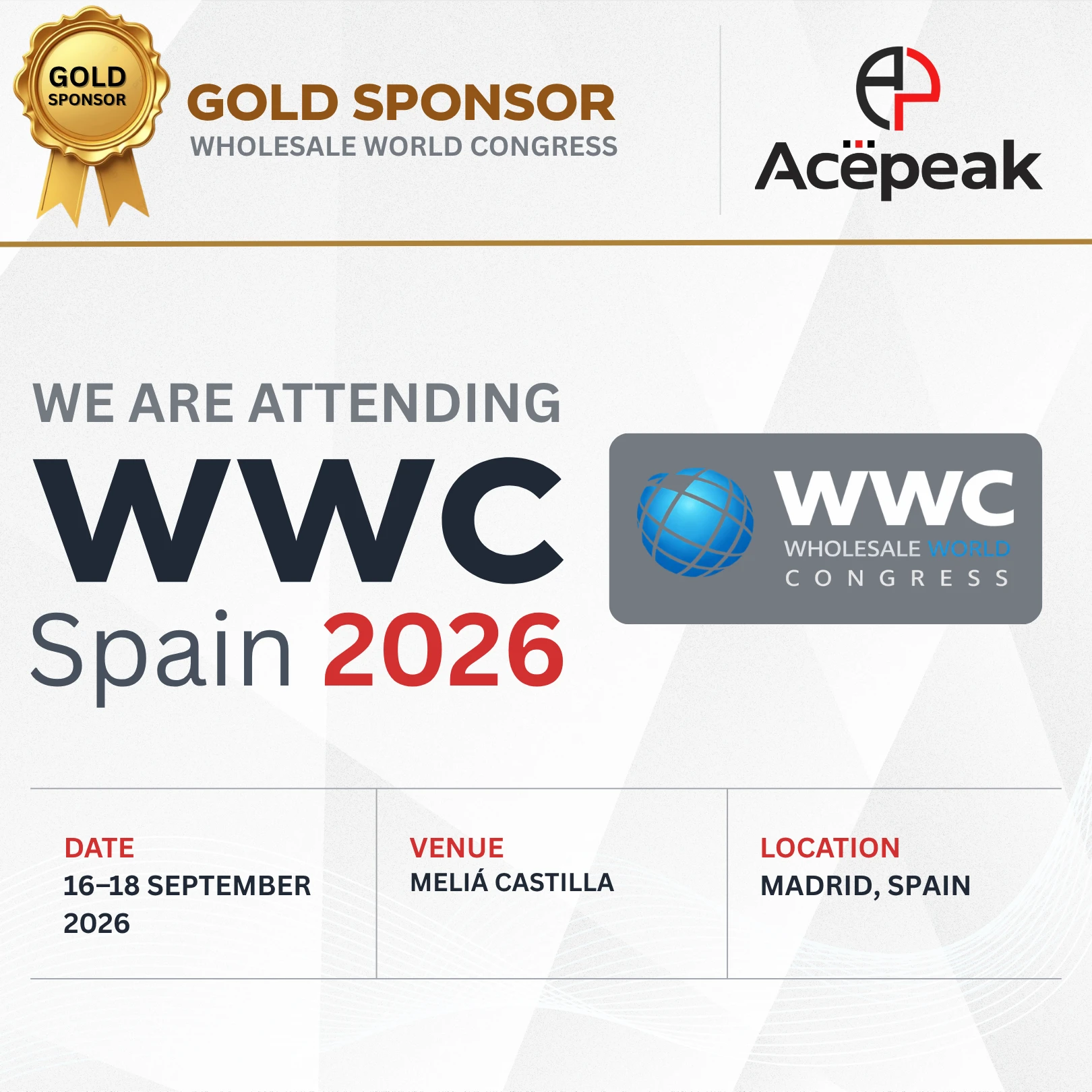 Wholesale World Congress 2026 — September 16–18, 2026, Madrid